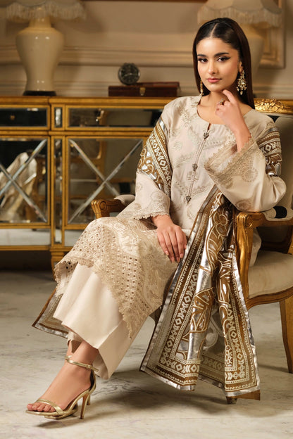 Ivory Gold Foil Kurta Set | Ready to Wear | Doli London