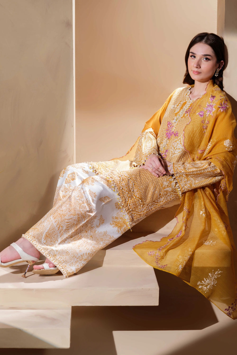 Mustard Yellow Embroidered Kurta Set | Ready to Wear | Doli London