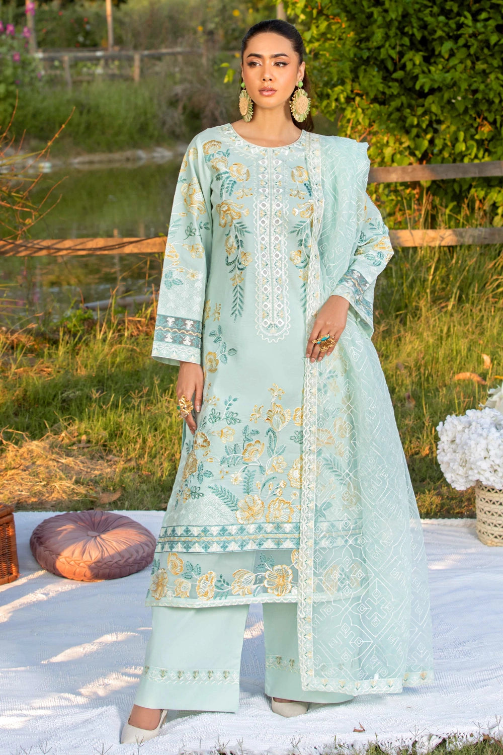 Mint Green Embroidered Kurta Set | Ready to Wear | Doli London