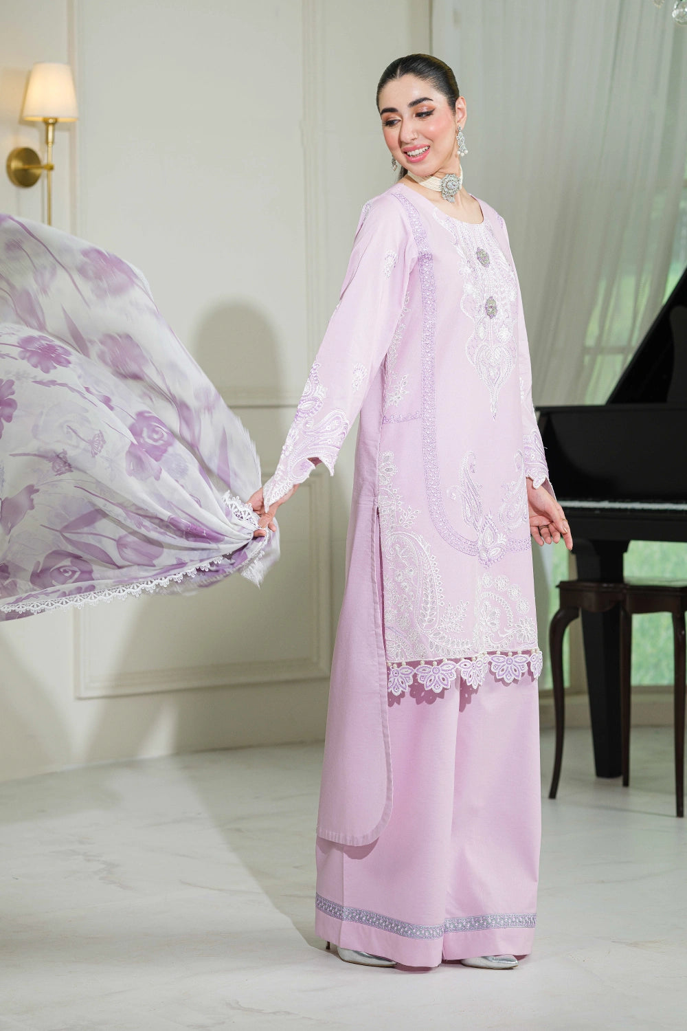 Lilac Embroidered Kurta Set | Ready to Wear | Doli London
