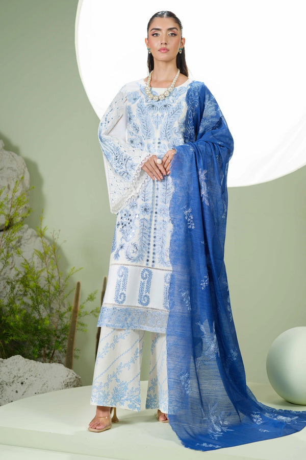 Ivory & Blue Embroidered Kurta Set | Ready to Wear | Doli London