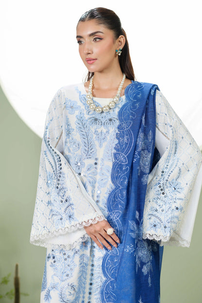 Ivory & Blue Embroidered Kurta Set | Ready to Wear | Doli London
