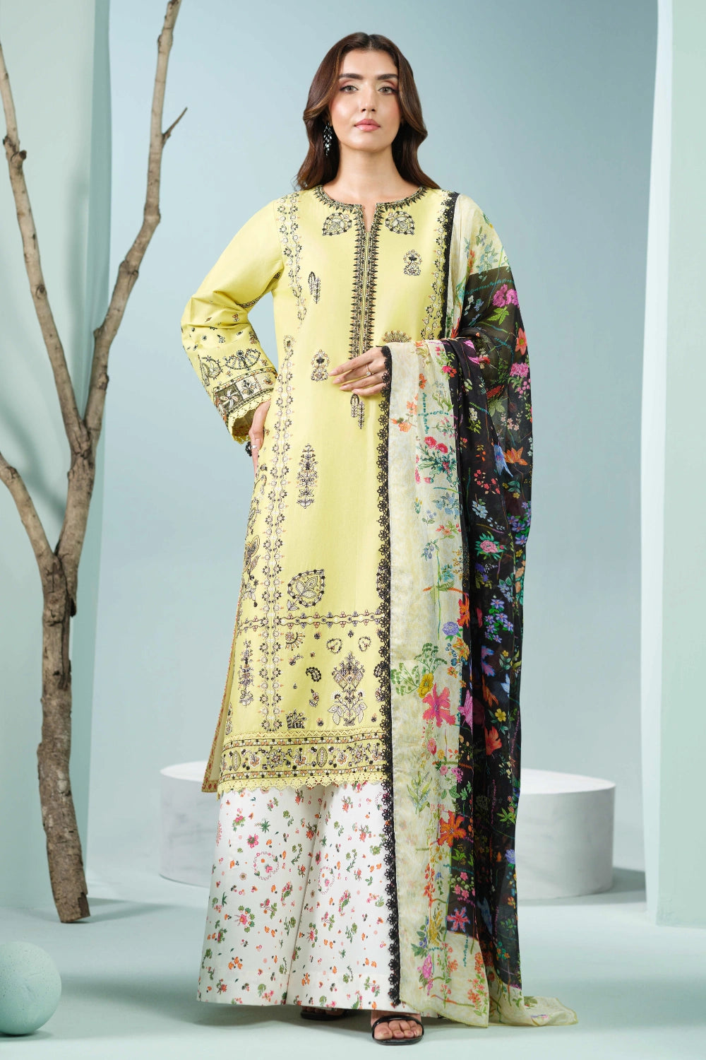 Yellow Printed Kurta Set | Ready to Wear | Doli London