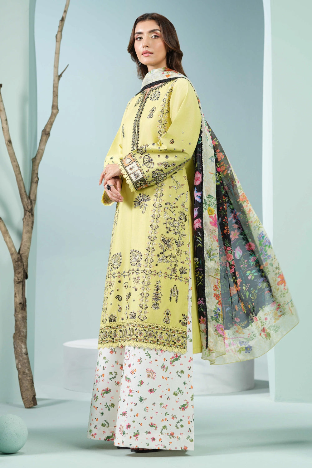 Yellow Printed Kurta Set | Ready to Wear | Doli London
