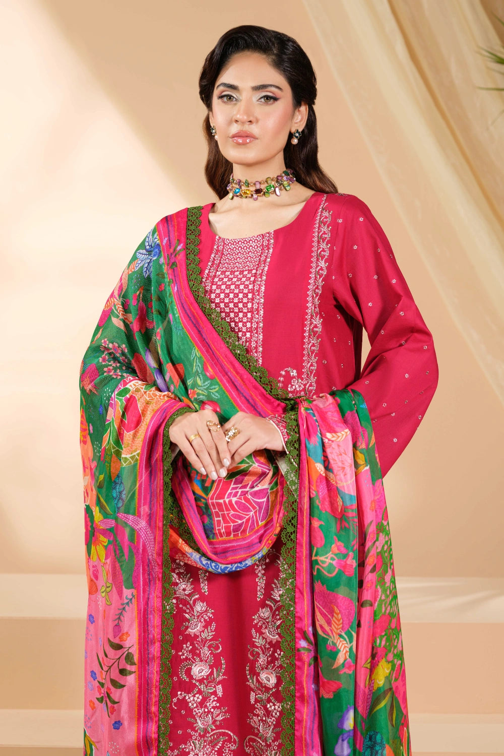 Rani Pink Embroidered Kurta Set | Ready to Wear | Doli London