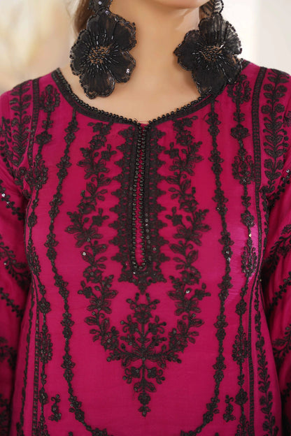 Magenta & Black Embroidered Kurta Set | Ready to Wear | Doli London