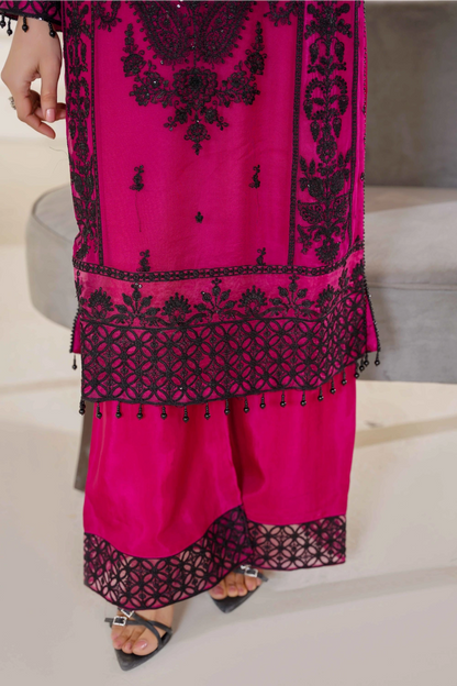 Magenta & Black Embroidered Kurta Set | Ready to Wear | Doli London