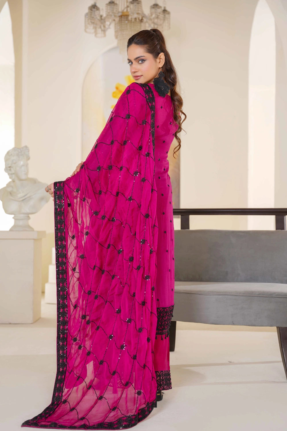Magenta & Black Embroidered Kurta Set | Ready to Wear | Doli London