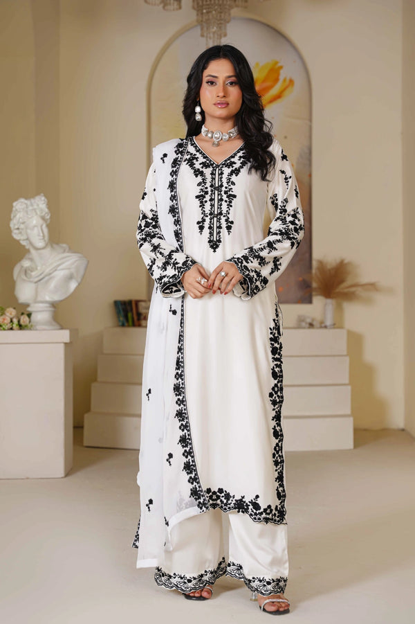 White & Black Embroidered Kurta Set | Ready to Wear | Doli London