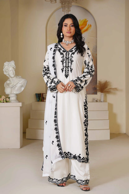 White & Black Embroidered Kurta Set | Ready to Wear | Doli London