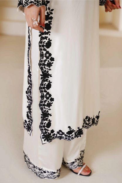 White & Black Embroidered Kurta Set | Ready to Wear | Doli London