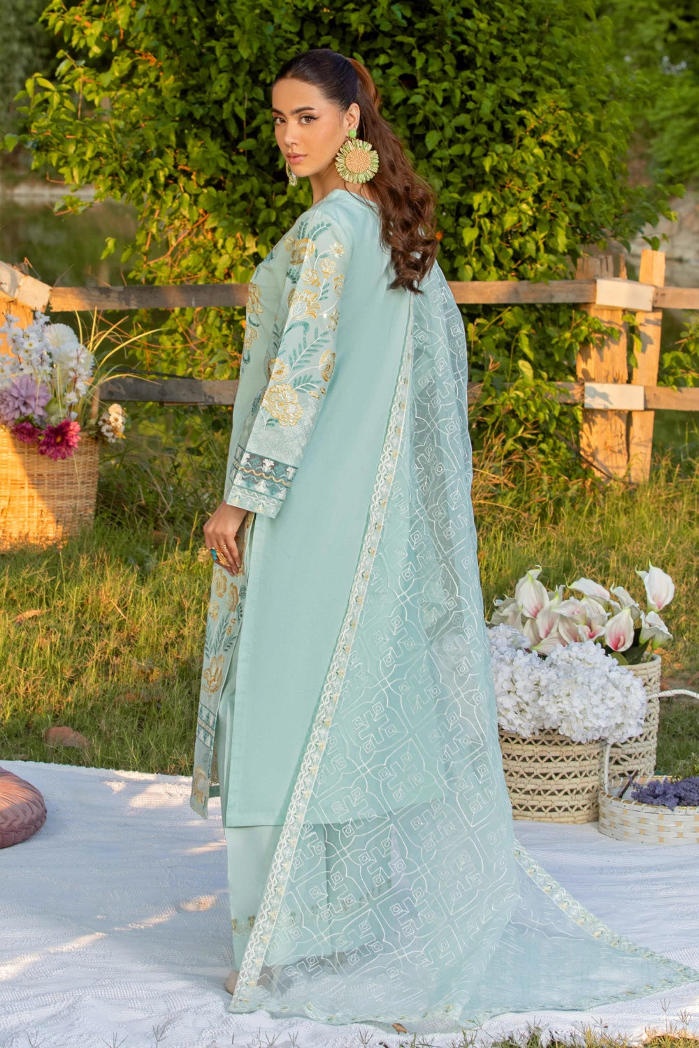 Mint Green Embroidered Kurta Set | Ready to Wear | Doli London
