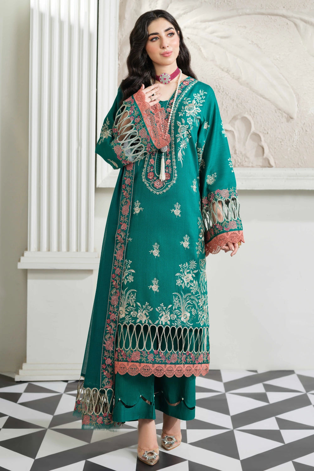 Teal Embroidered Kurta Set | Ready to Wear | Doli London