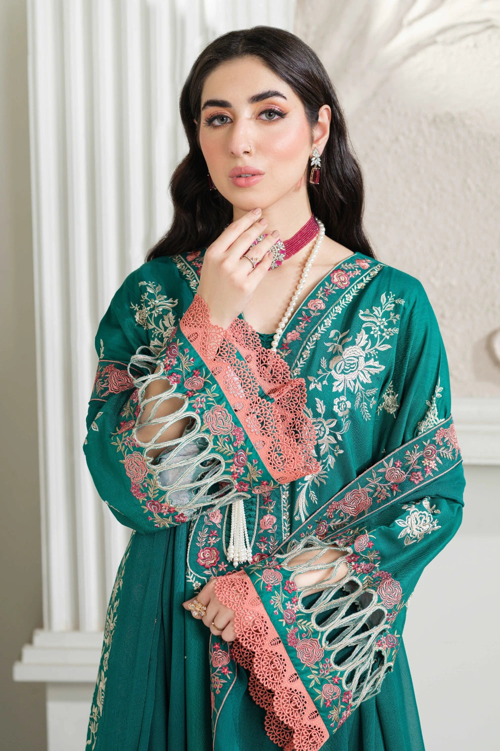 Teal Embroidered Kurta Set | Ready to Wear | Doli London