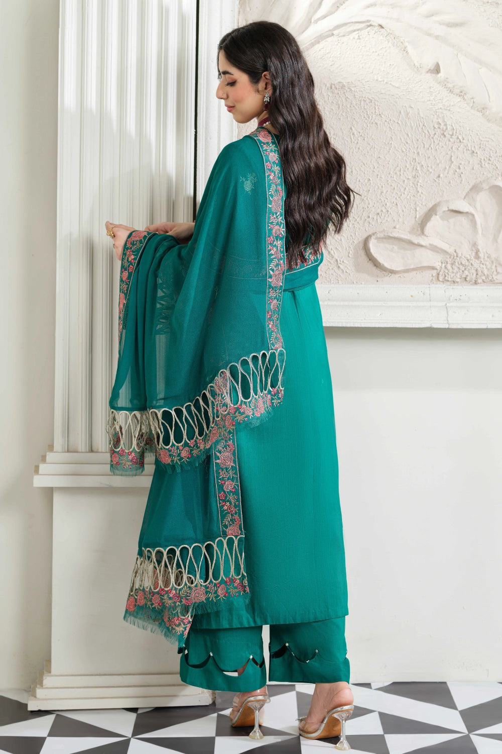 Teal Embroidered Kurta Set | Ready to Wear | Doli London