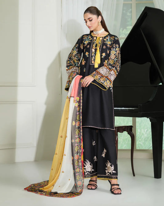 WHITE AND BLACK ALIYAH HEAVY EMBROIDERED COLLECTION DNZ NO- 22
