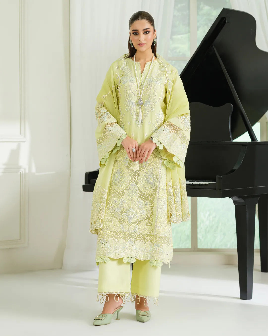 LIME GREEN ALIZAH HEAVY EMBROIDERED COLLECTION DNZ NO-12