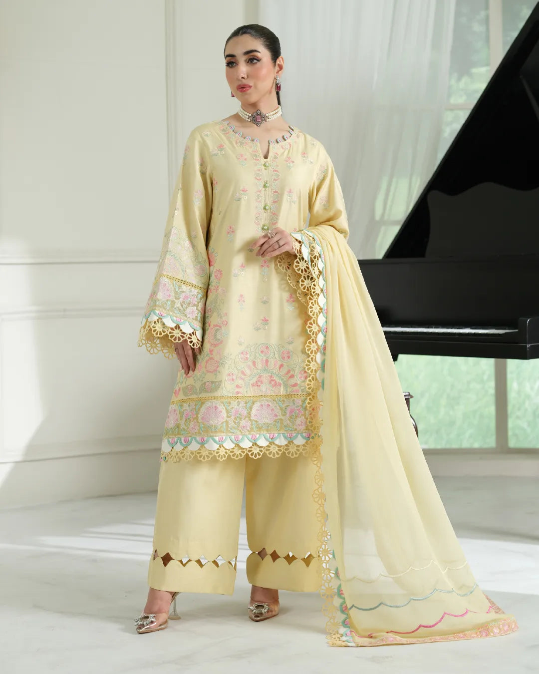 LIGHT YELLOW ALIZAH HEAVY EMBROIDERED DNZ NO-9