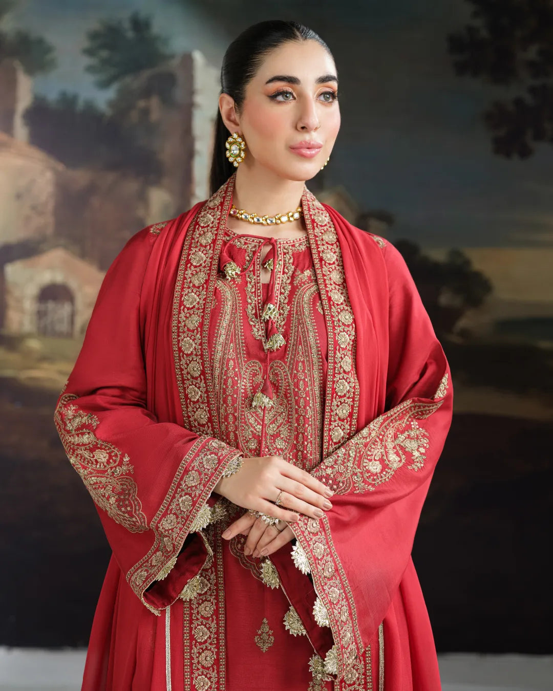 RED ALIZAH HEAVY EMBROIDERED DNZ NO-15