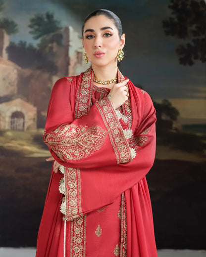 RED ALIZAH HEAVY EMBROIDERED DNZ NO-15