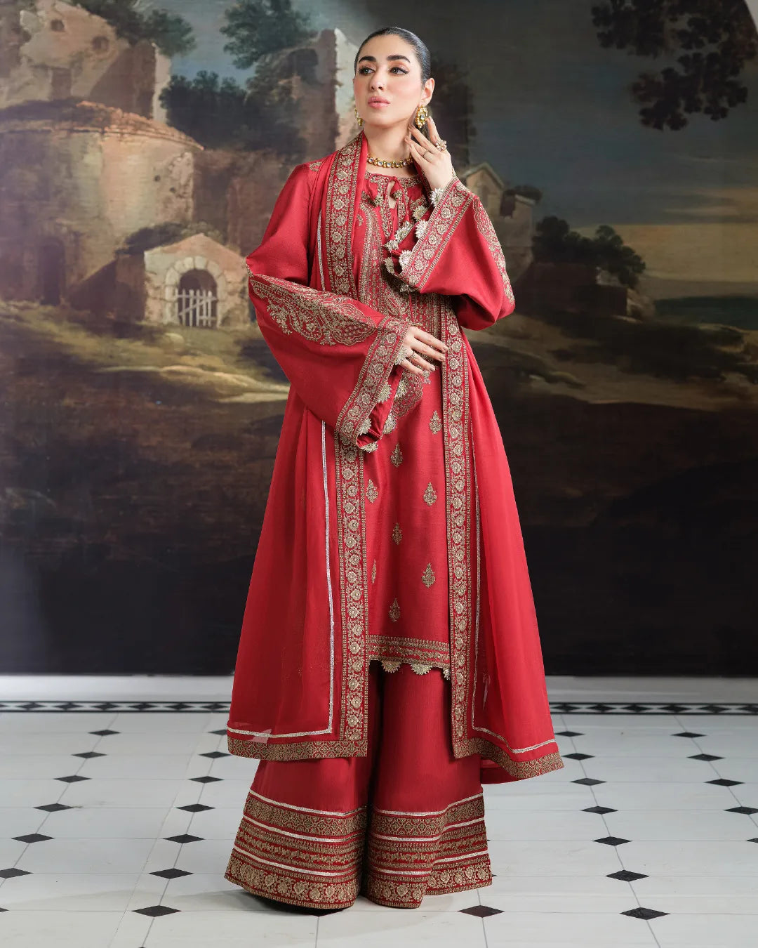 RED ALIZAH HEAVY EMBROIDERED DNZ NO-15
