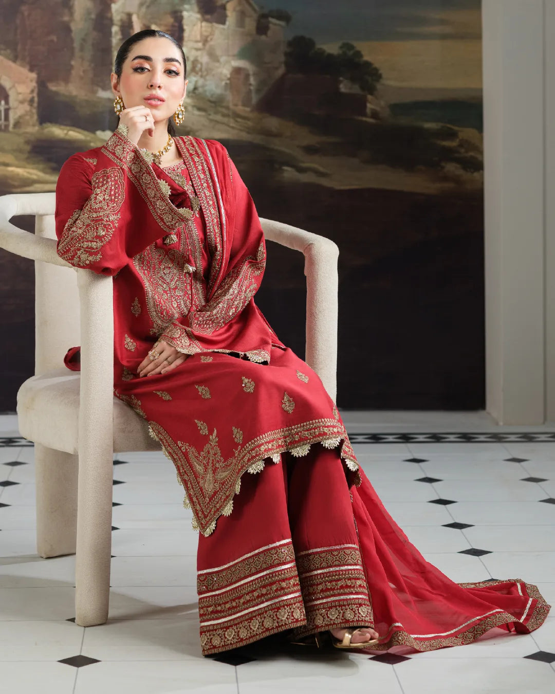 RED ALIZAH HEAVY EMBROIDERED DNZ NO-15