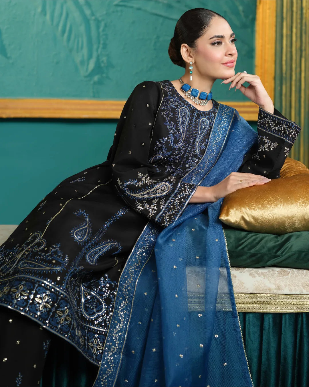 BLACK ALIZAH HEAVY EMBROIDERED COLLECTION DNZ NO-7