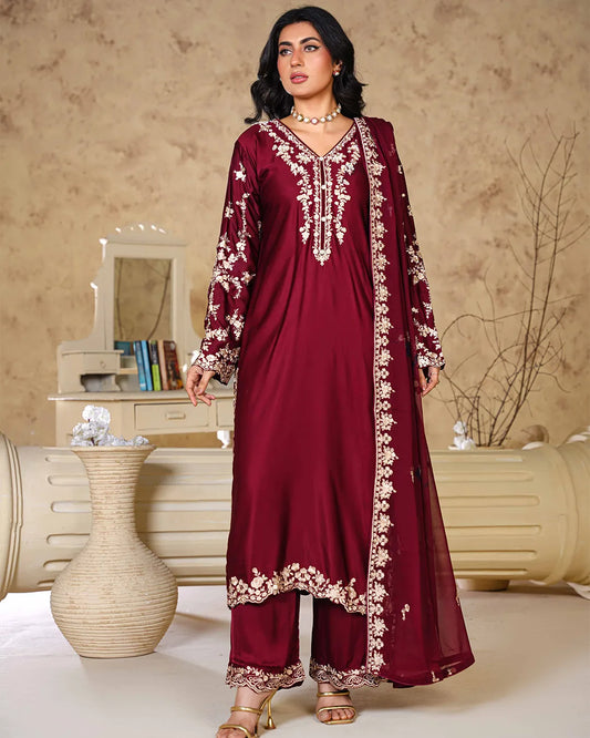 MAROON ZOYA HEAVY DESIGNER COLLECTION DNZ NO-1141