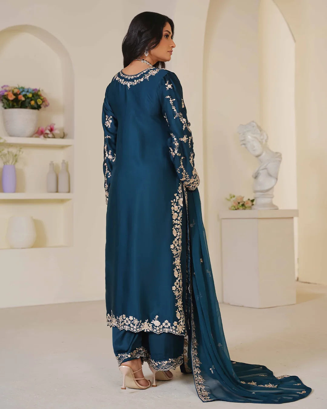 TEAL BLUE ZOYA HEAVY DESIGNER EMBROIDERD COLLECTION DNZ NO-1141