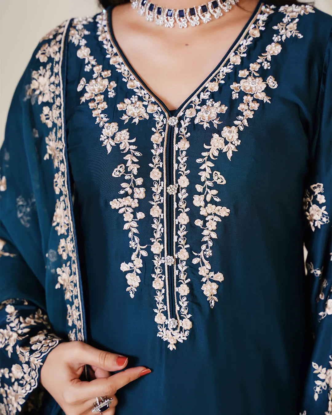 TEAL BLUE ZOYA HEAVY DESIGNER EMBROIDERD COLLECTION DNZ NO-1141