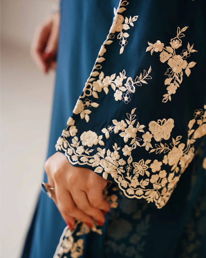 TEAL BLUE ZOYA HEAVY DESIGNER EMBROIDERD COLLECTION DNZ NO-1141