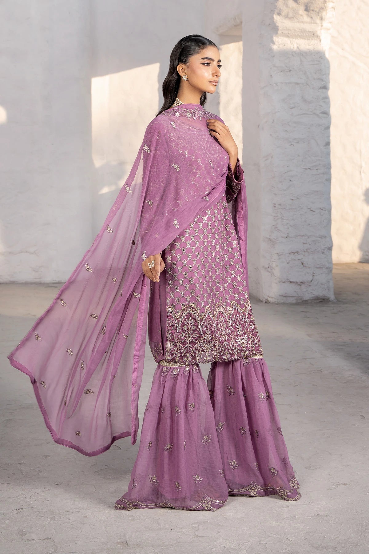 Dusty Pink Safa Mirror With Shimmering Sequin Work Sharara Suit-Design 4