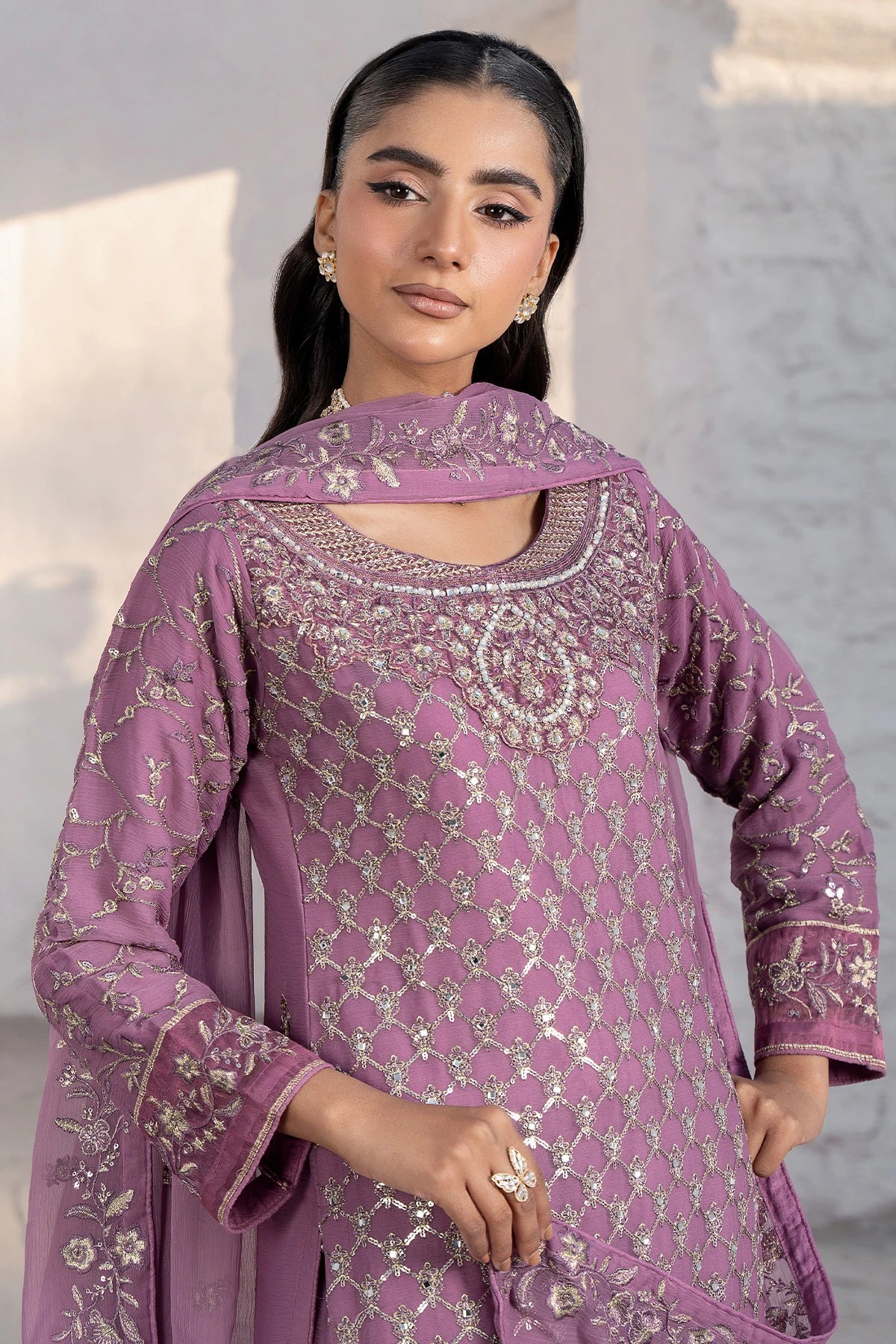 Dusty Pink Safa Mirror With Shimmering Sequin Work Sharara Suit-Design 4