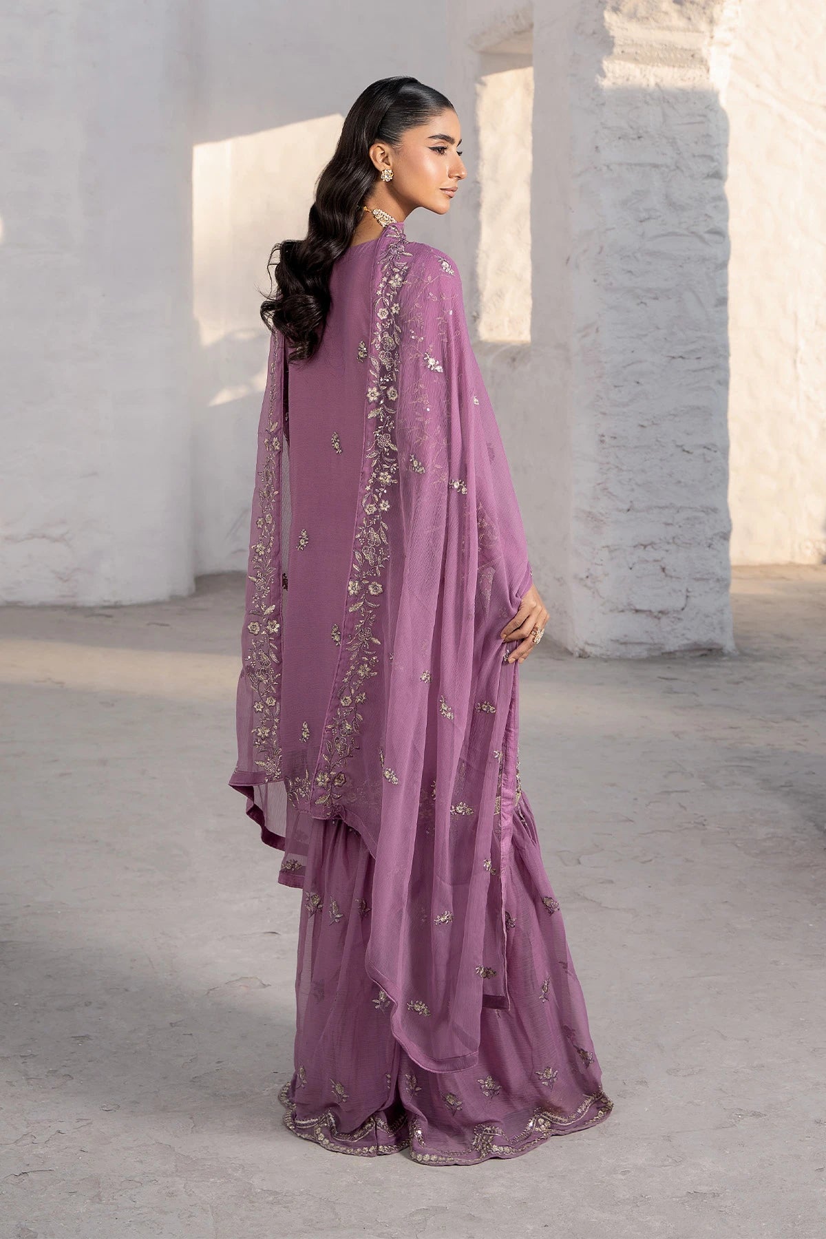 Dusty Pink Safa Mirror With Shimmering Sequin Work Sharara Suit-Design 4