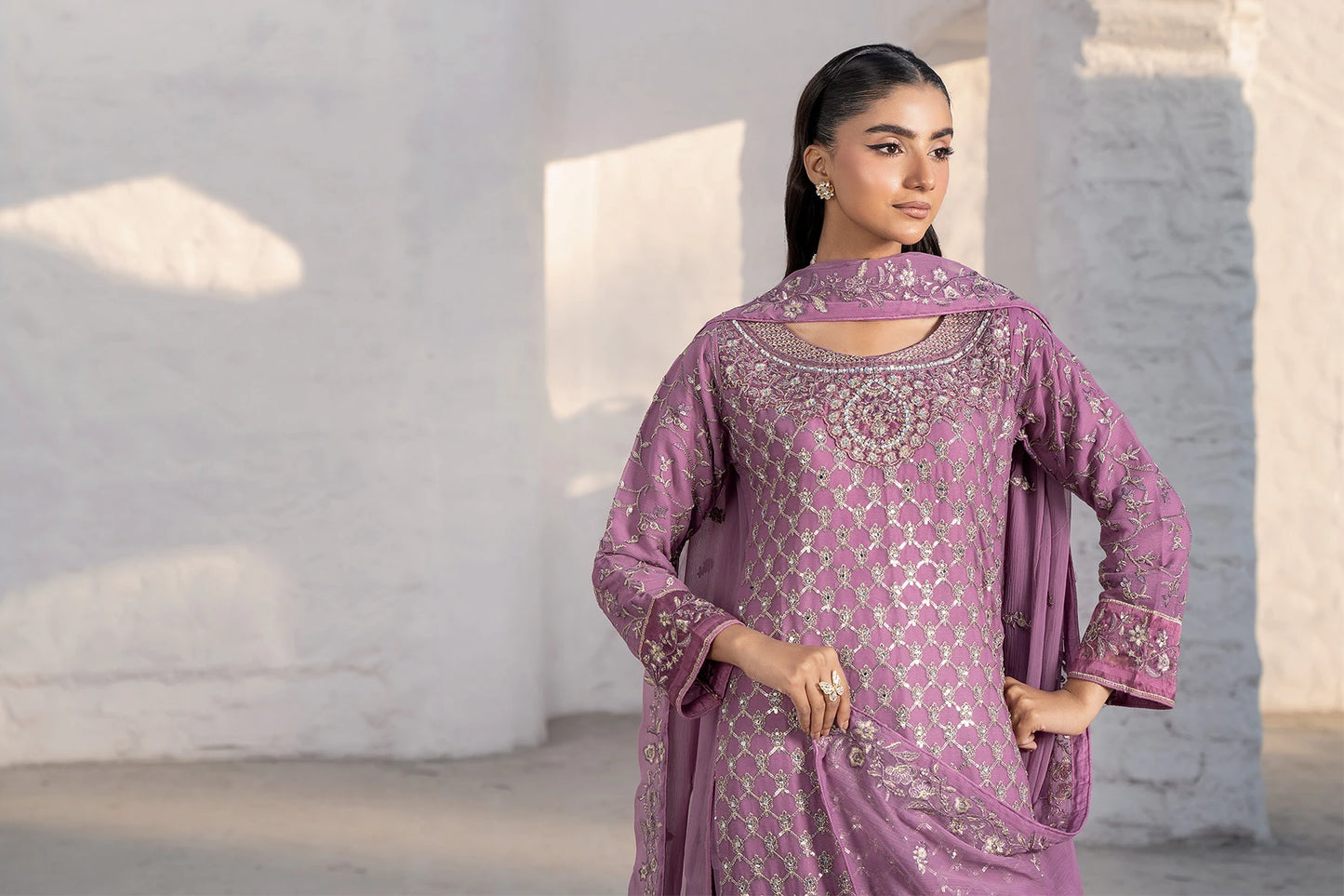 Dusty Pink Safa Mirror With Shimmering Sequin Work Sharara Suit-Design 4
