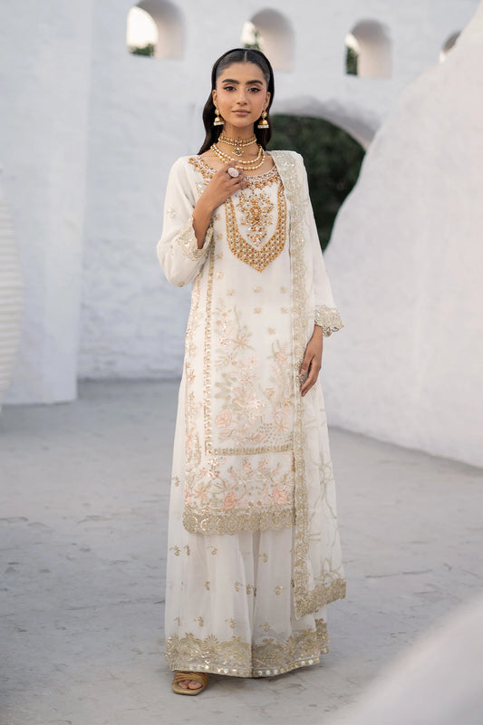 Regal White Safa Embroidered Sharara Suit -Design 2