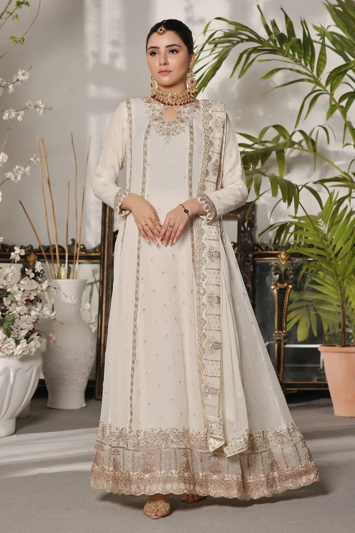 Off White Saira Long Heavy Embroidery Anarkali