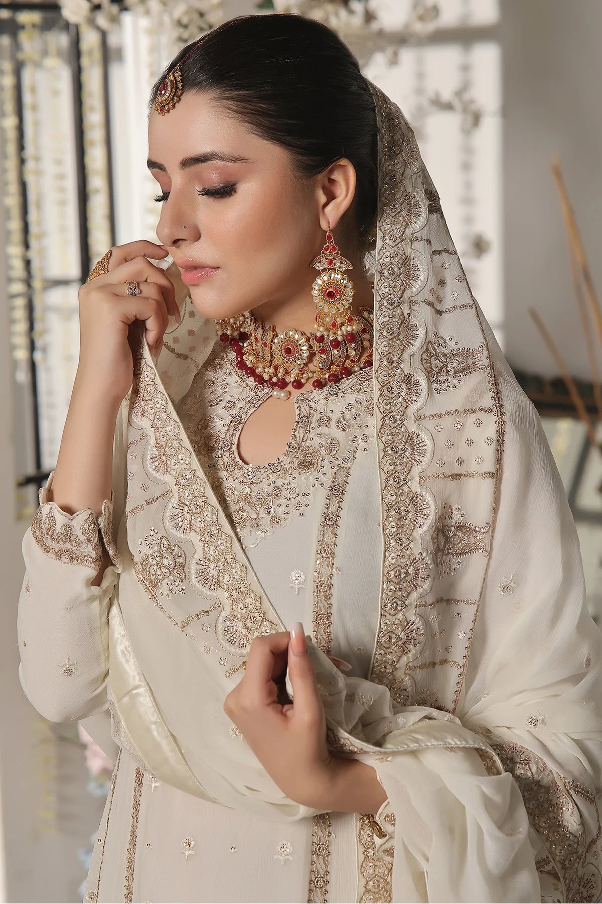 Off White Saira Long Heavy Embroidery Anarkali