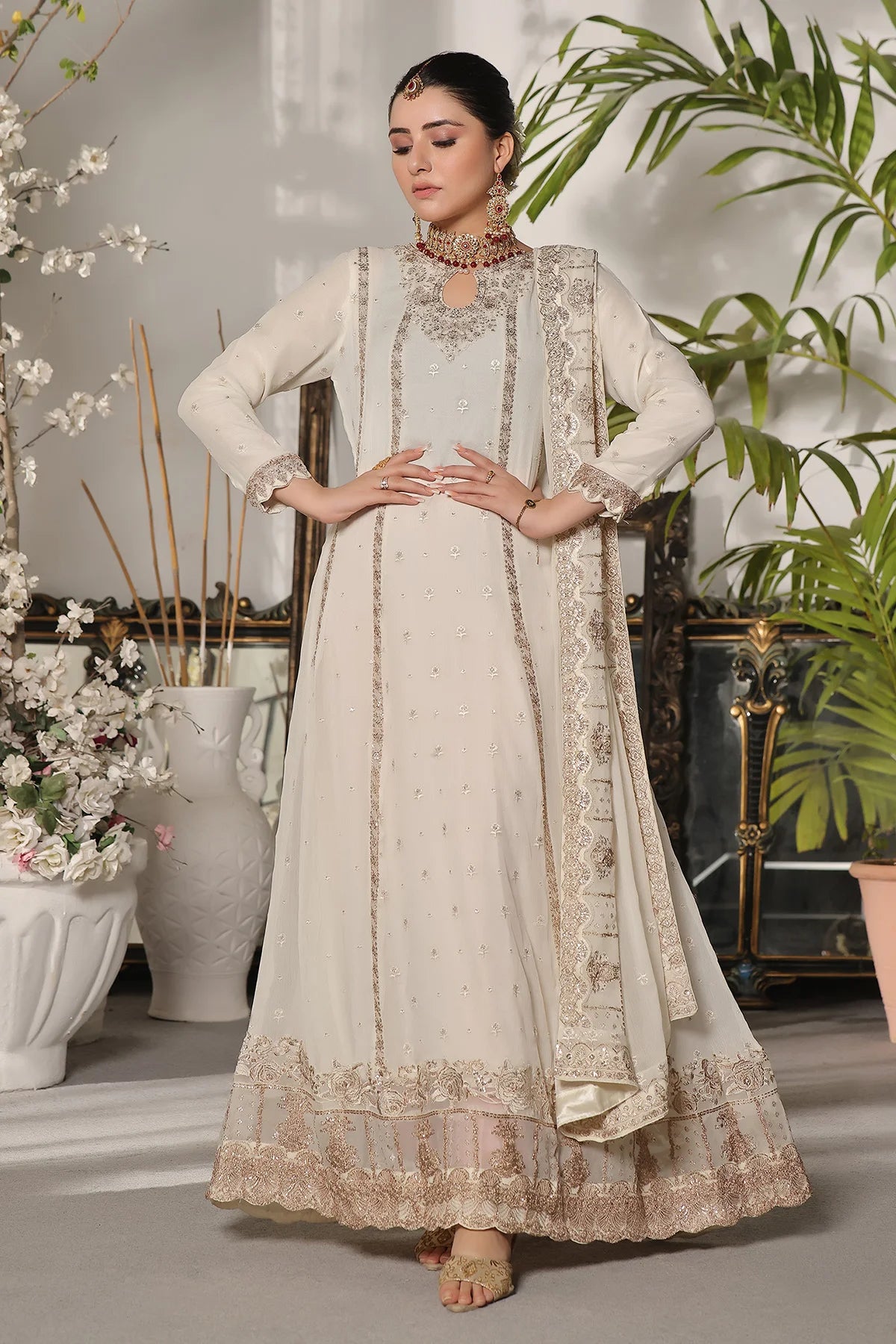 Off White Saira Long Heavy Embroidery Anarkali